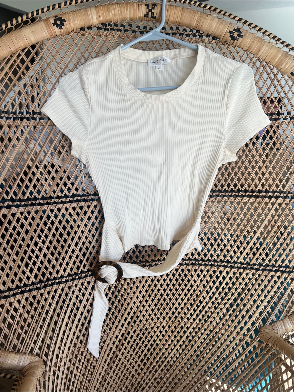 Privacy Please Cream Ribbed Tie-Front Crop Top